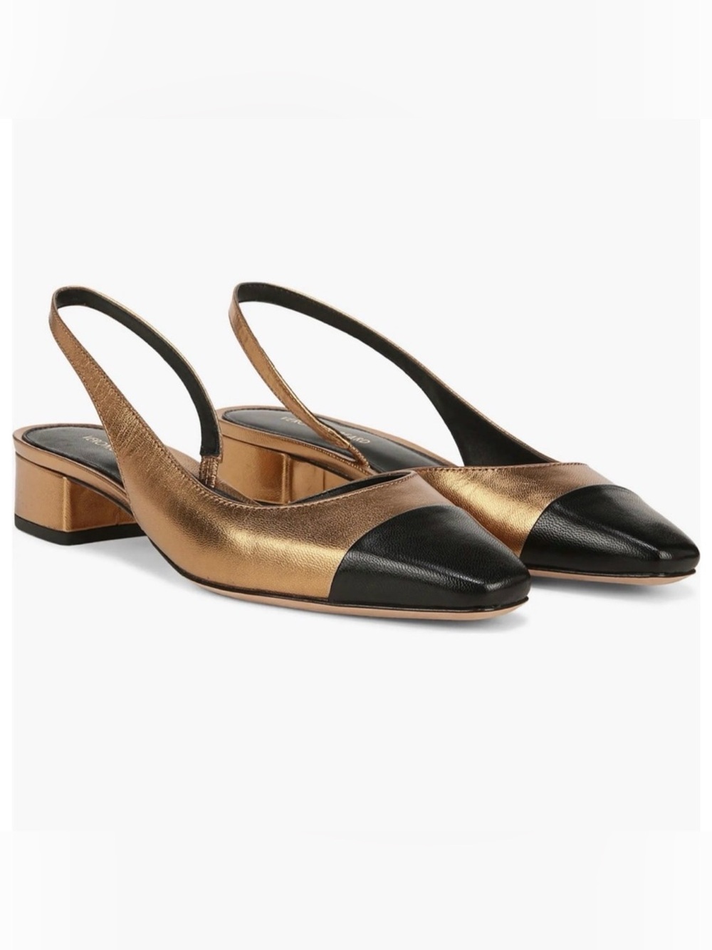 VERONICA BEARD Cecile Black Gold Sling Back Slip On Kitten Heel Mule Flats 11 M